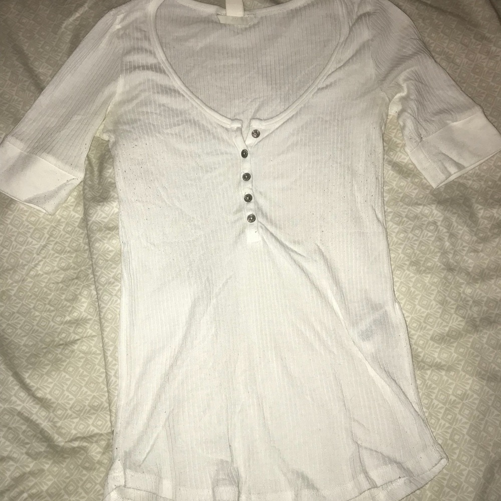 White Short Sleeve Top w/ Button Detail